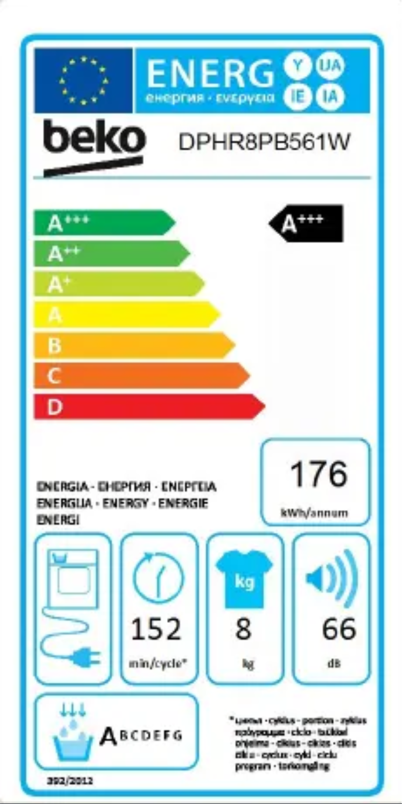 Page n°1 - Label énergétique Beko DPHR8PB561