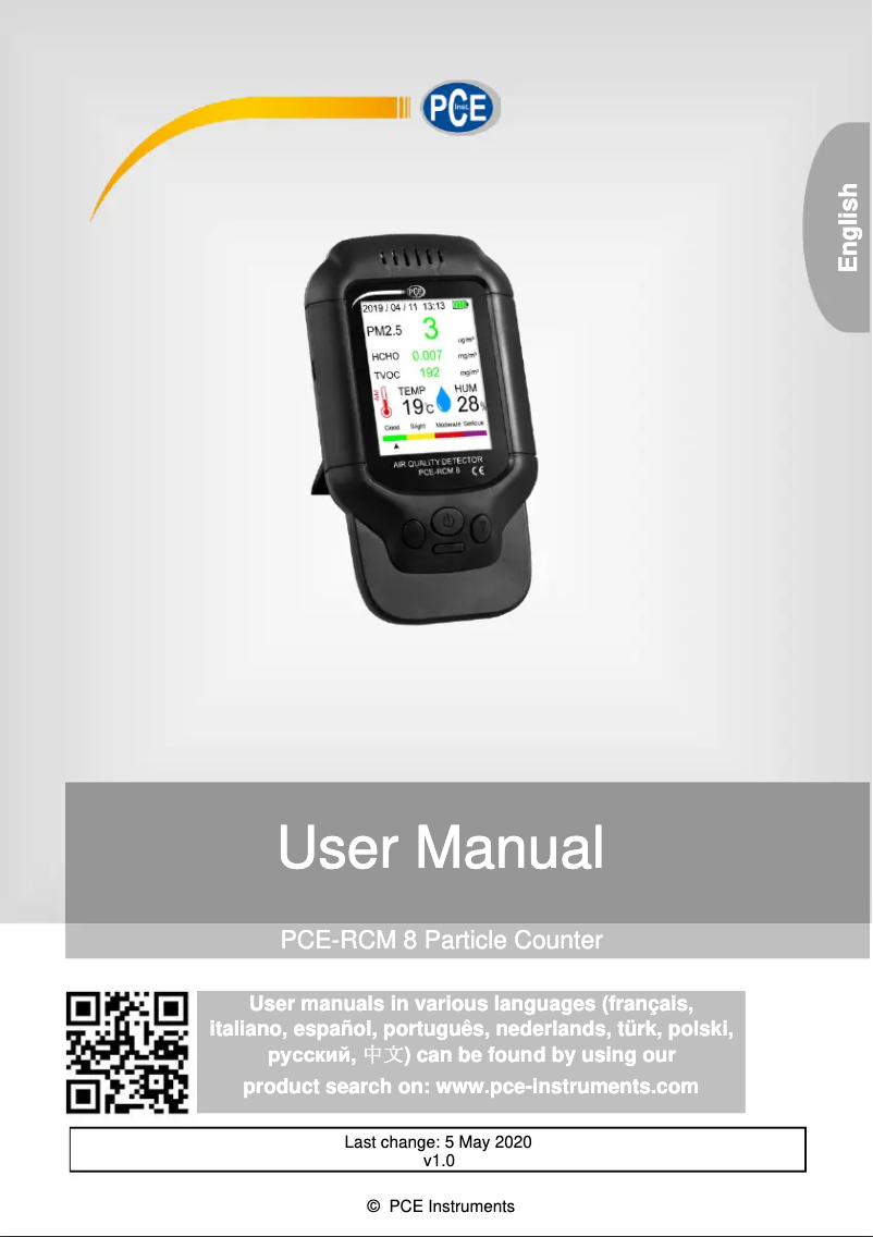 Image de la première page du manuel de l'appareil PCE-RCM 8