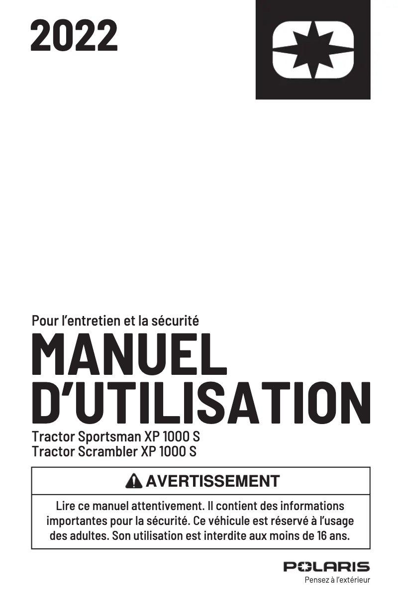 Page 1 de la notice Manuel utilisateur Polaris Scrambler XP 1000 S (2022)