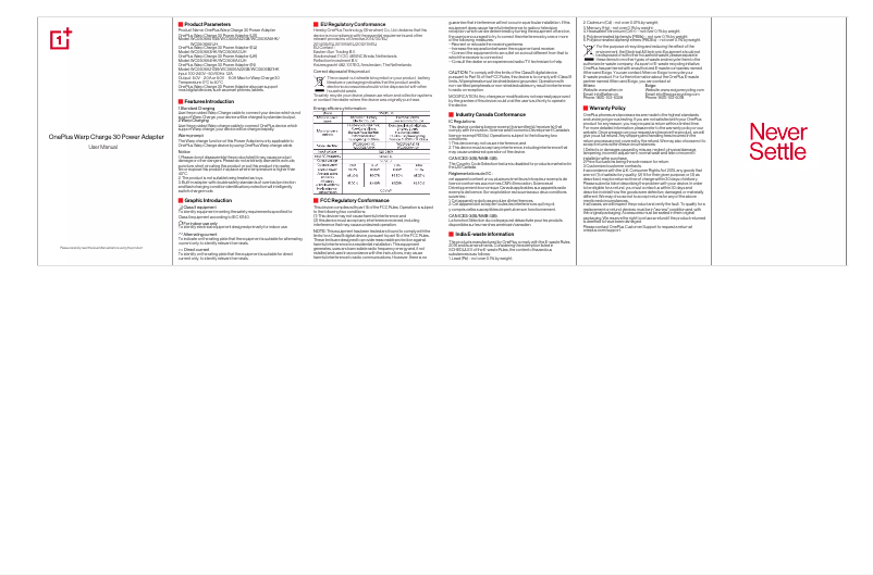 Page 1 de la notice Manuel utilisateur OnePlus Warp Charge 30 Power Adapter
