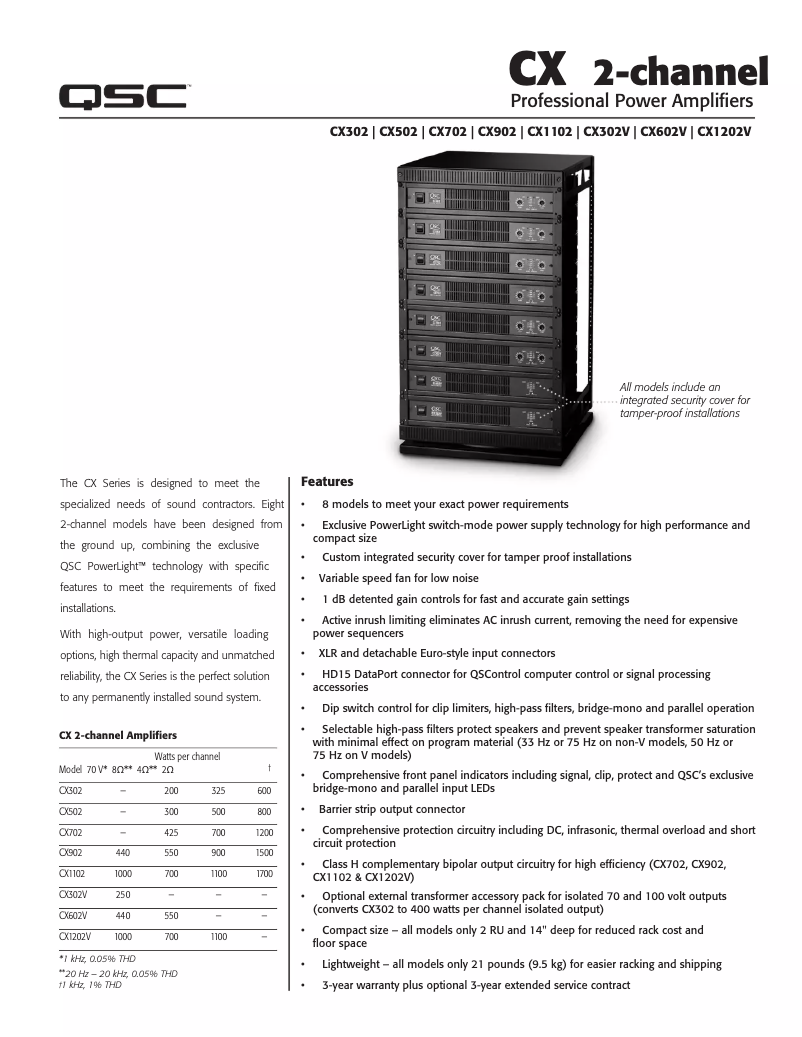 Page 1 de la notice Fiche technique QSC CX602V