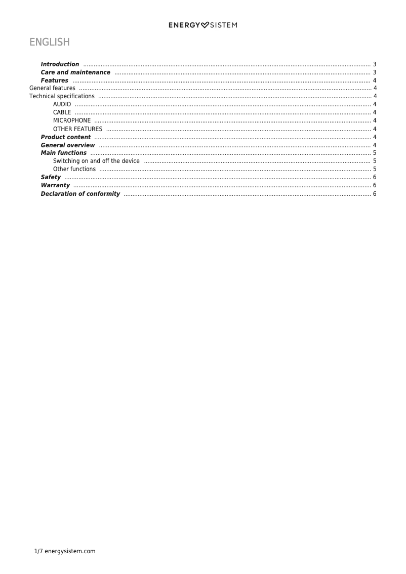 Page n°1 - Manuel utilisateur Energy Sistem ESG 5