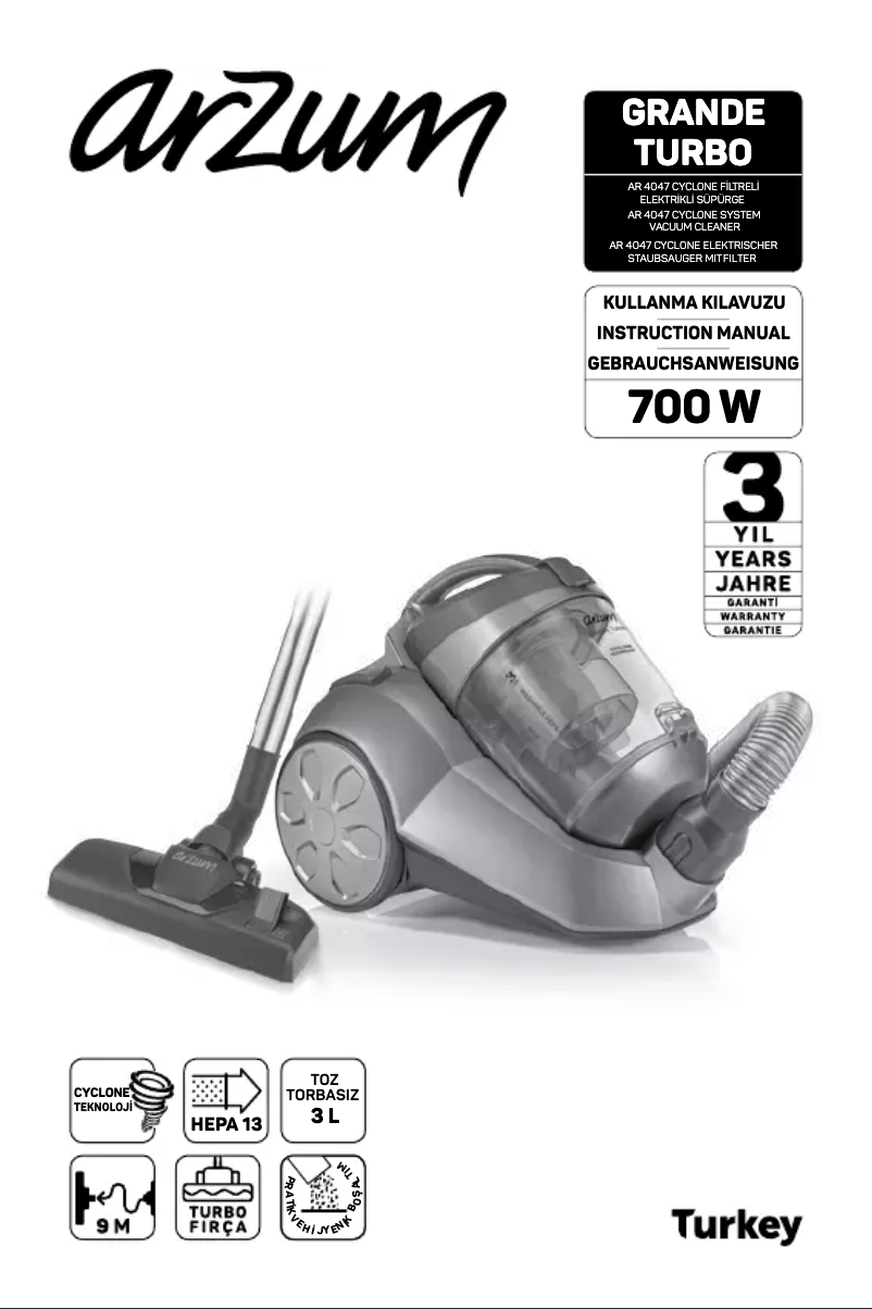 Page 1 de la notice Manuel utilisateur Arzum Grande Turbo AR4047
