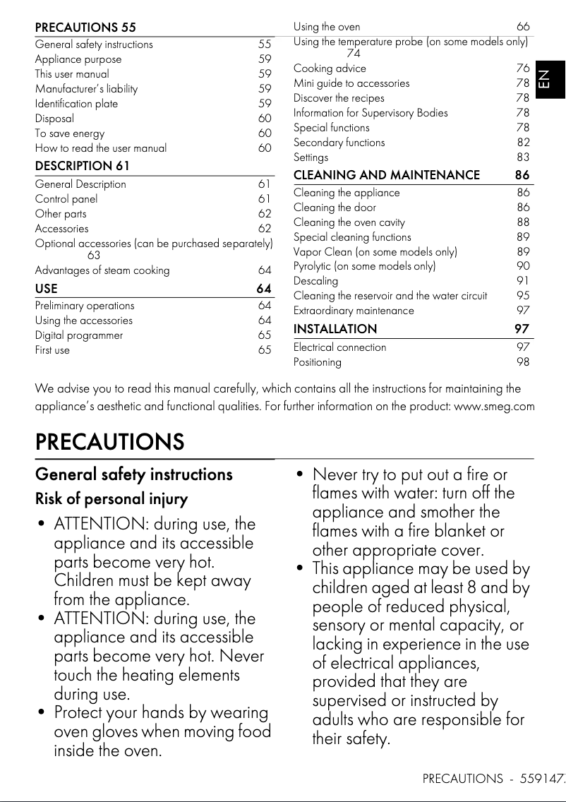 Page n°1 - Mode d'emploi Smeg SO6102S3PN