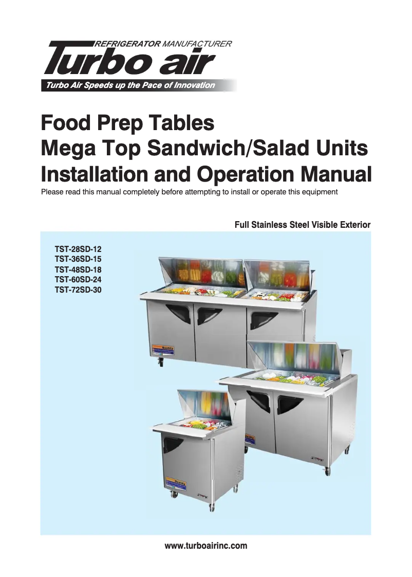 Page 1 de la notice Manuel utilisateur Turbo air TST-72SD-30-N-SL