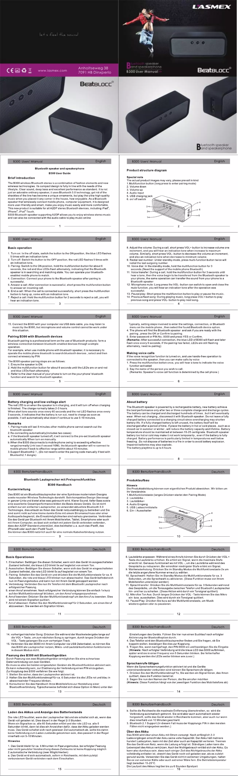 Página 1 del manual Manual de instrucciones Lasmex Beatblocc B300