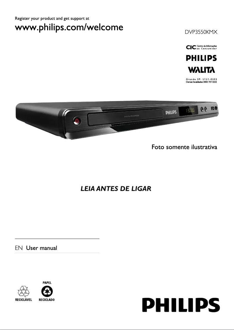 Page 1 de la notice Manuel utilisateur Philips DVP3550KMX