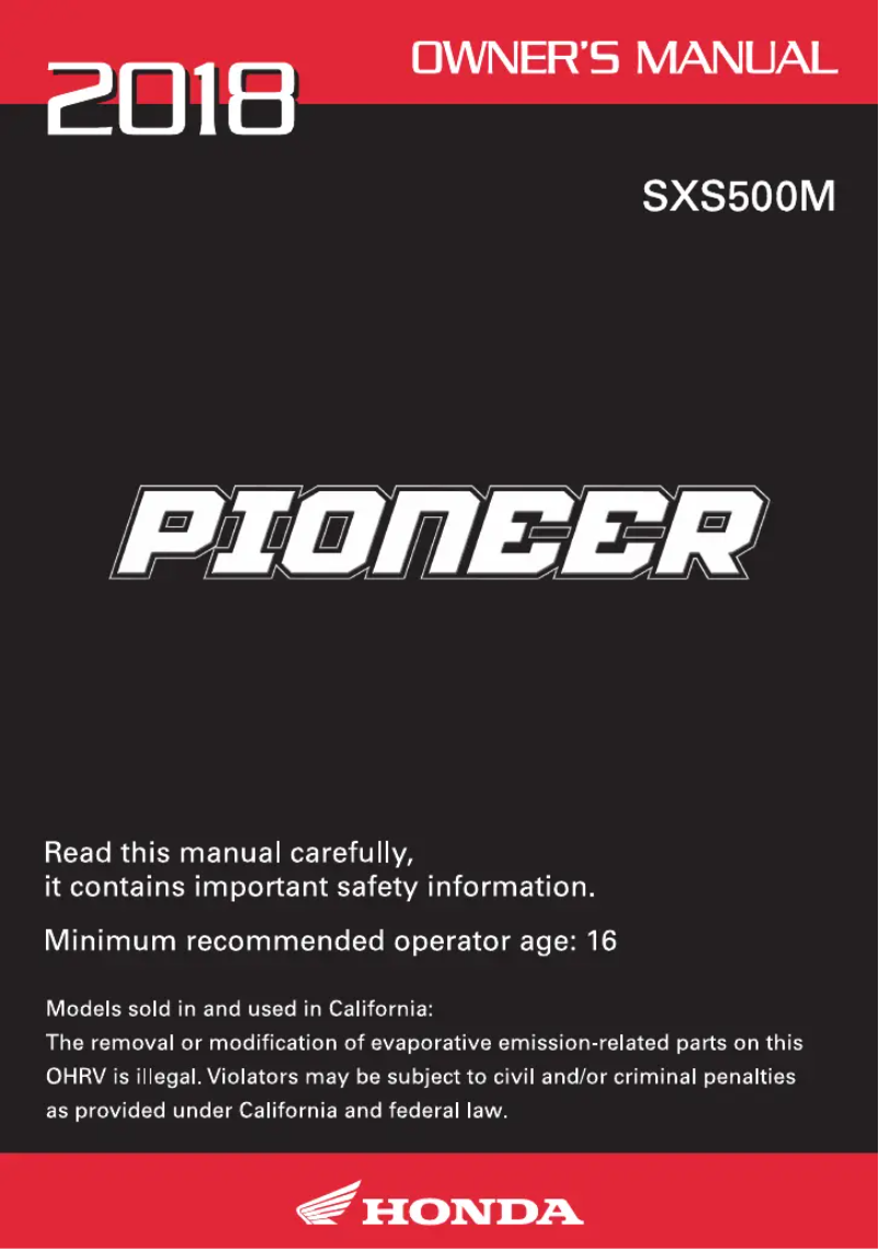 Image de la première page du manuel de l'appareil Pioneer 500 SXS500M (2018)