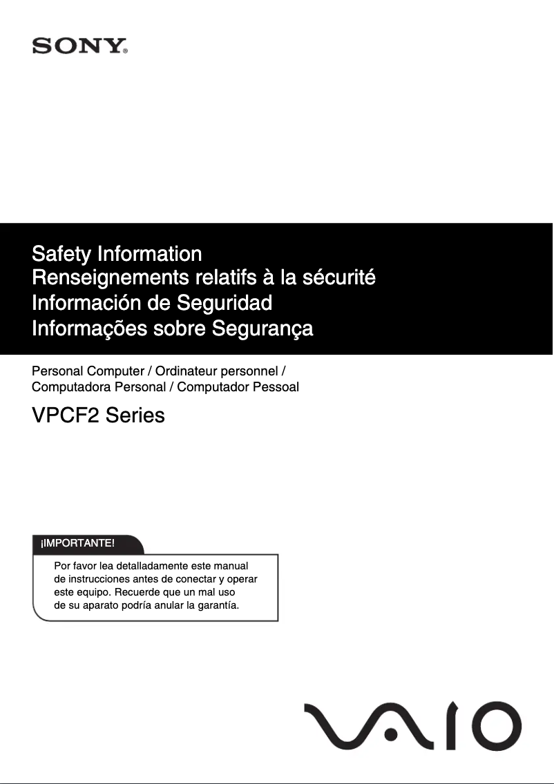 Page n°1 - Instructions de sécurité Sony Vaio VPCF22IFX