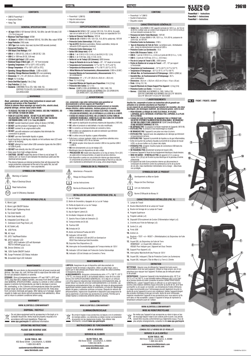 Page n°1 - Manuel utilisateur Klein Tools 29610