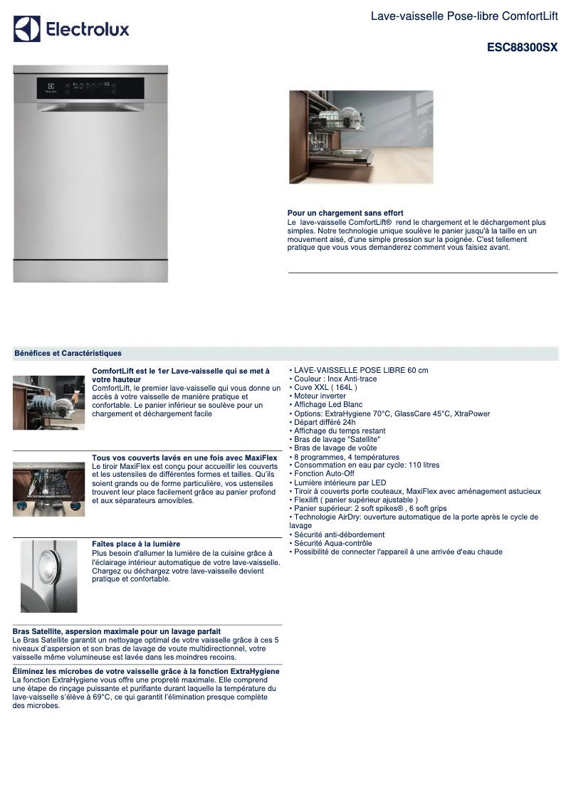 Page 1 de la notice Fiche technique Electrolux ESC88300SX