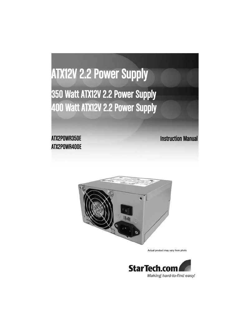 Page 1 de la notice Manuel utilisateur StarTech.com ATX2POWR400E