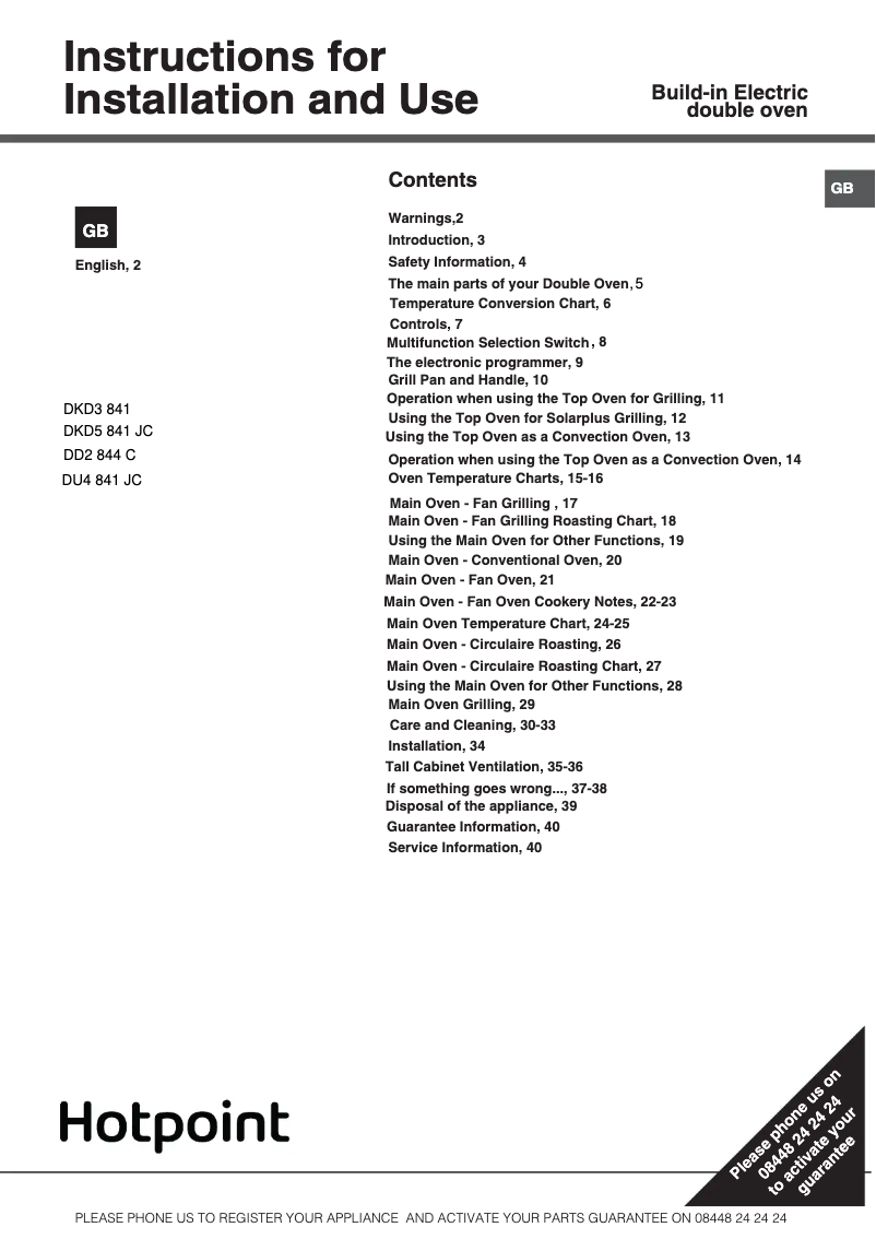 Page 1 of the manual User Manual Hotpoint DU4 841 J C IX