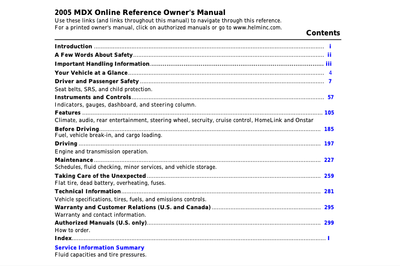 Page 1 de la notice Manuel utilisateur Acura MDX (2005)