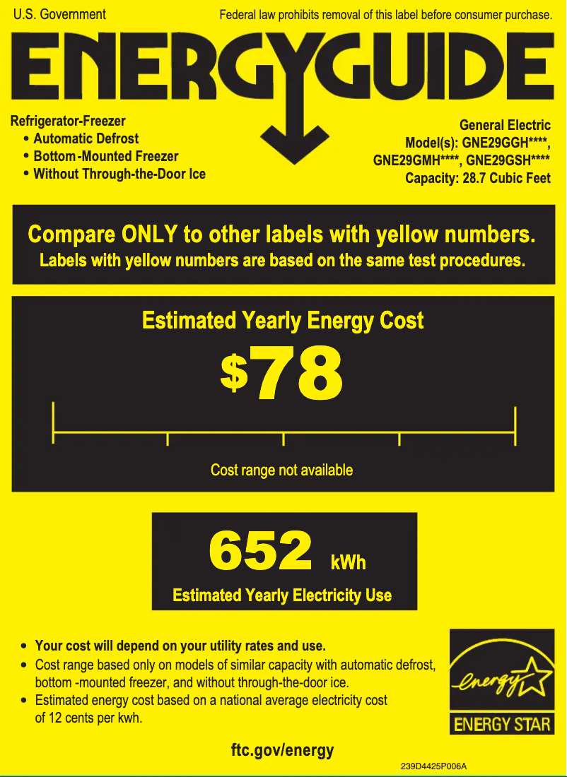 Page 1 of the manual Energy Label GE GNE29GGHBB