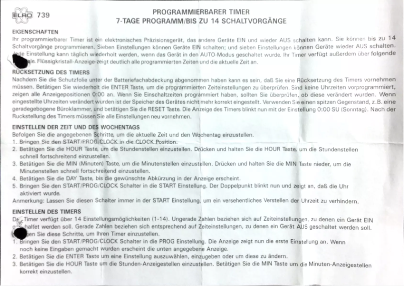 Page n°1 - Manuel utilisateur Elro 739