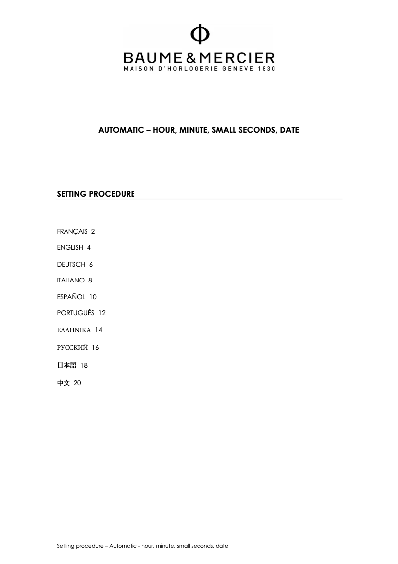 Page 1 de la notice Manuel utilisateur Baume & Mercier Hampton 10528