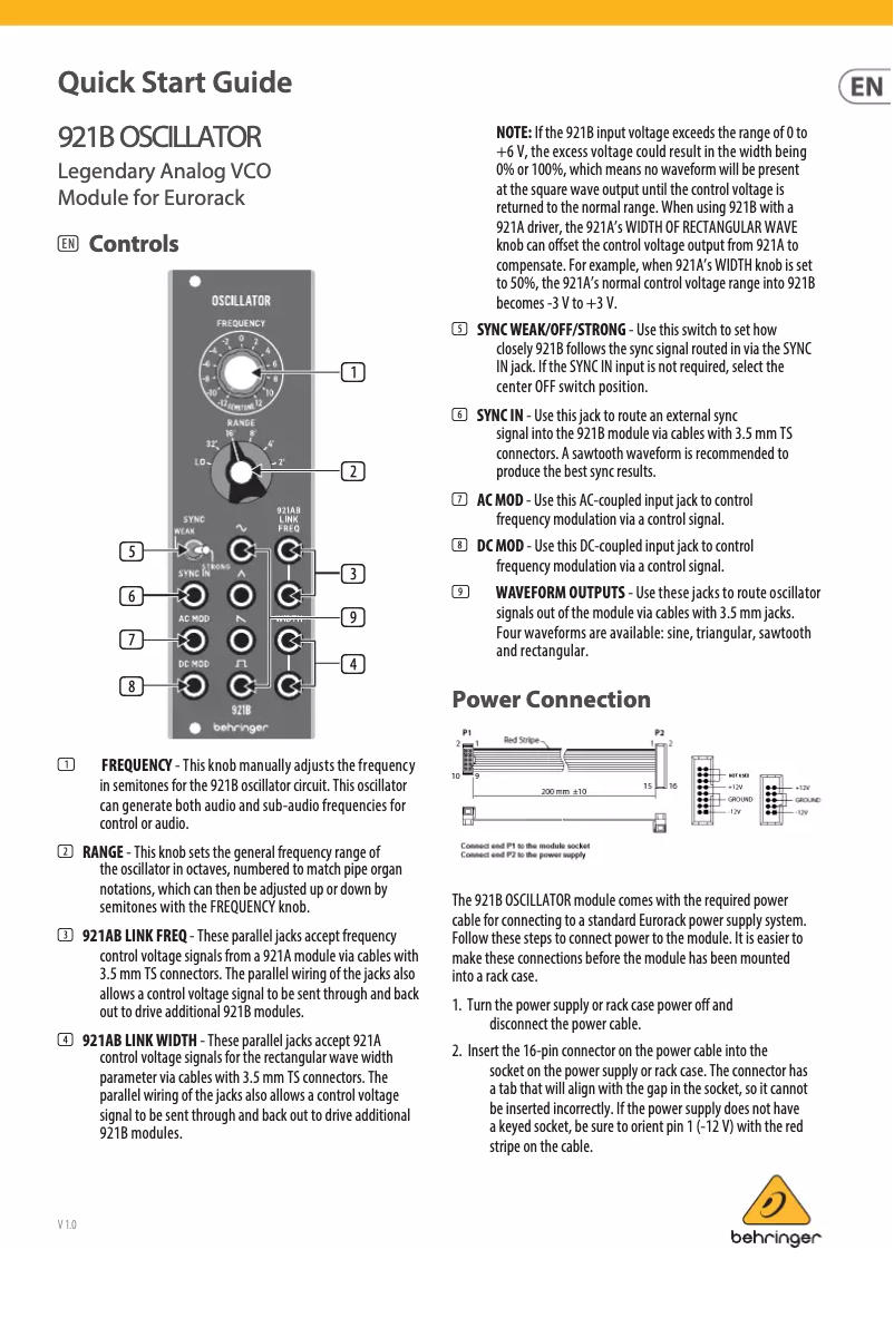 Page n°1 - Manuel utilisateur Behringer 921B Oscillator
