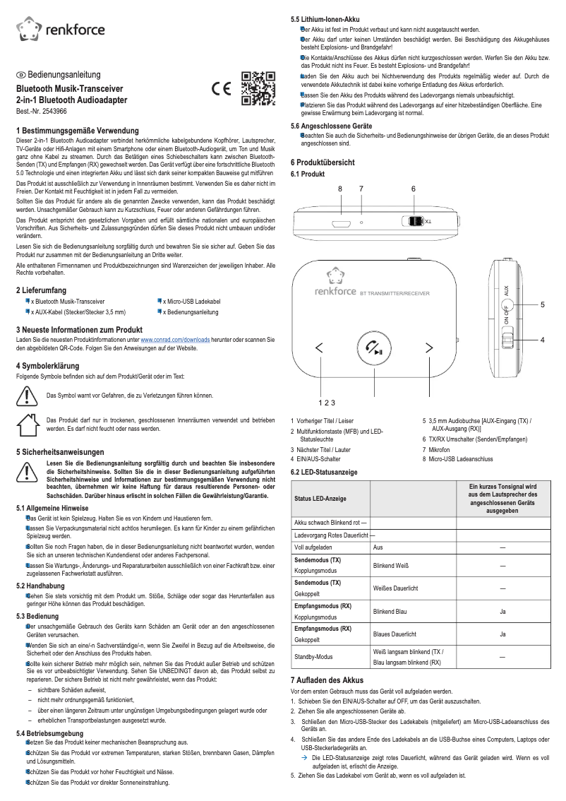 Page n°1 - Manuel utilisateur Renkforce BTR-150