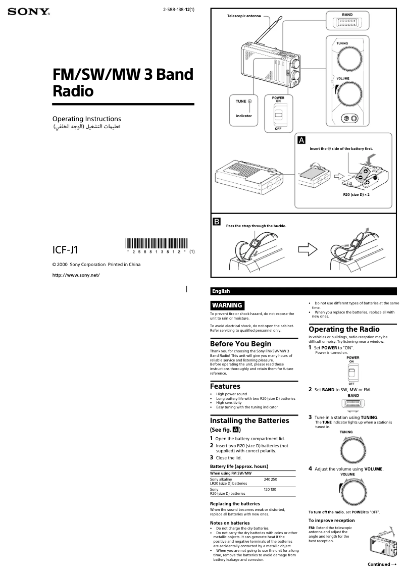 Image de la première page du manuel de l'appareil ICF-J1