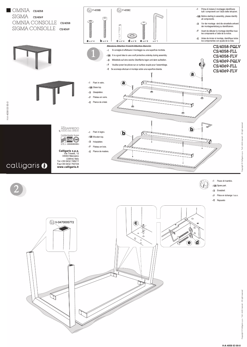 Page n°1 - Manuel utilisateur Calligaris .com SIGMA CONSOLLE CS/4069-LL 120