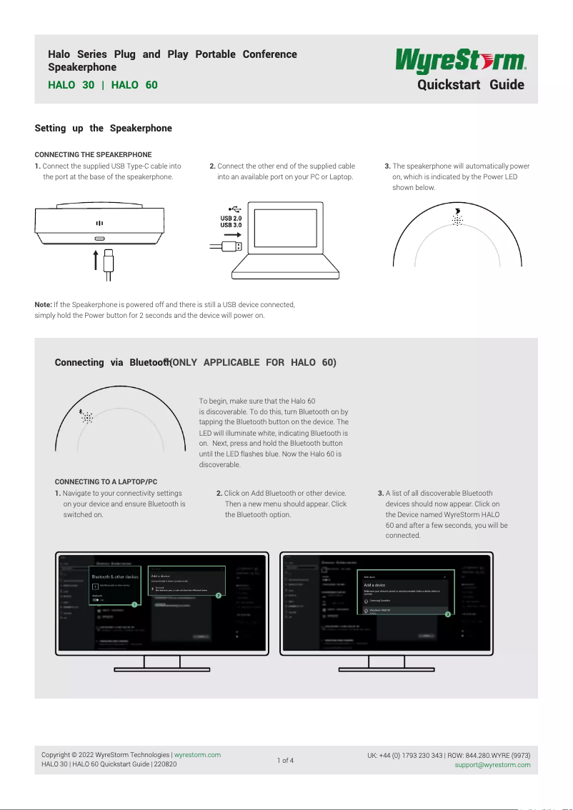 Page 1 de la notice Manuel utilisateur WyreStorm HALO 60