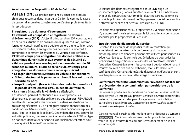 Página 1 del manual Manual de usuario Honda Ridgeline (2018)