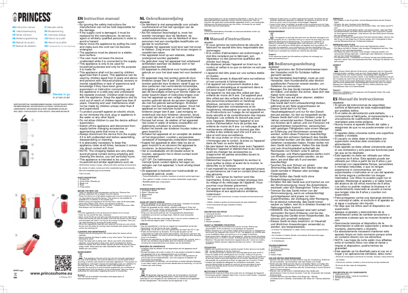 Page 1 de la notice Manuel utilisateur Princess Blender to go 217401