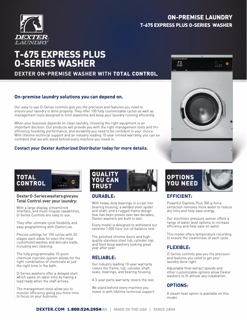 Page n°1 - Fiche technique Dexter Laundry T-675 Express Plus