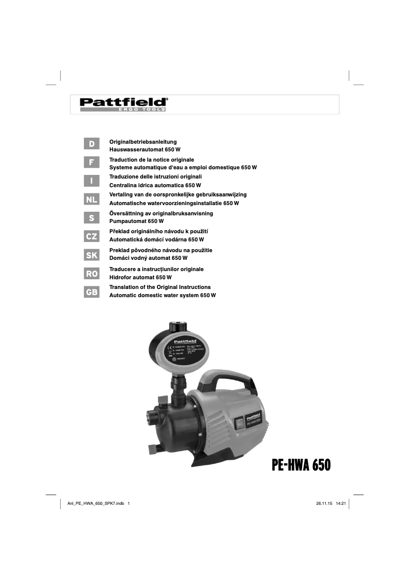 Page n°1 - Manuel utilisateur Pattfield PE-HWA 650