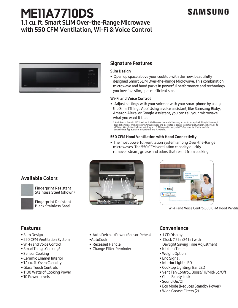 Page 1 de la notice Fiche technique Samsung ME11A7710DG