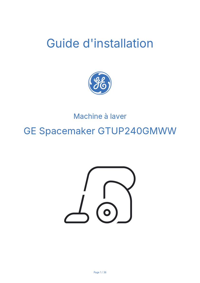 Page n°1 - Guide d'installation GE Spacemaker GTUP240GMWW