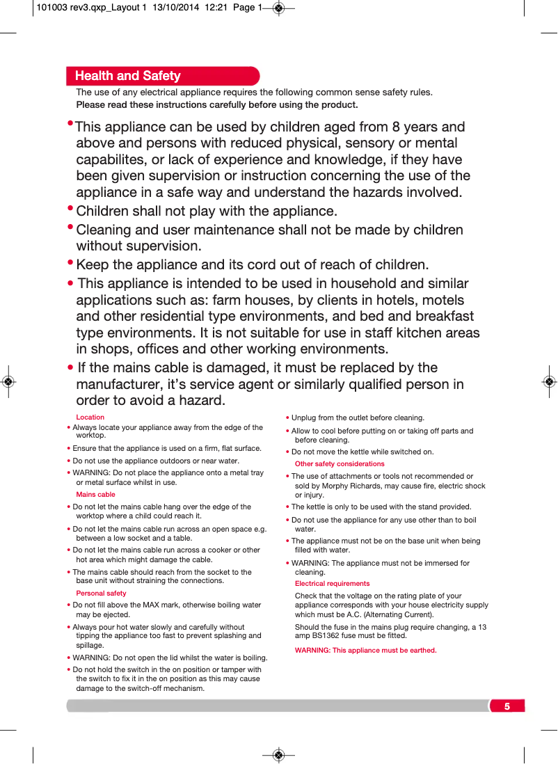 Page 1 de la notice Manuel utilisateur Morphy Richards Chroma 101003