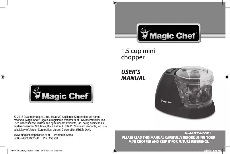 Page 1 of the manual User Manual Magic Chef FPRVMCCH01