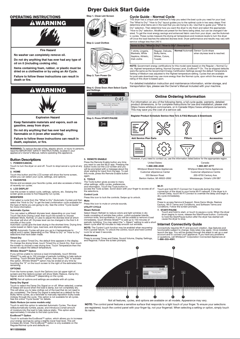 Página 1 del manual Guía de inicio rápido Whirlpool WED9620HBK