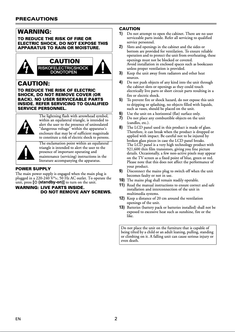 Page 1 de la notice Manuel utilisateur Funai LT7-M32BB