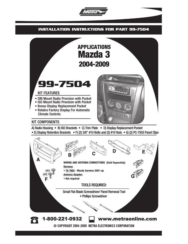 Page n°1 - Manuel utilisateur Metra 99-7504