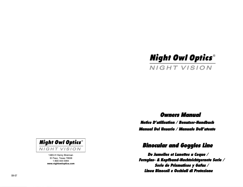 Page n°1 - Manuel utilisateur Night Owl NOB5X