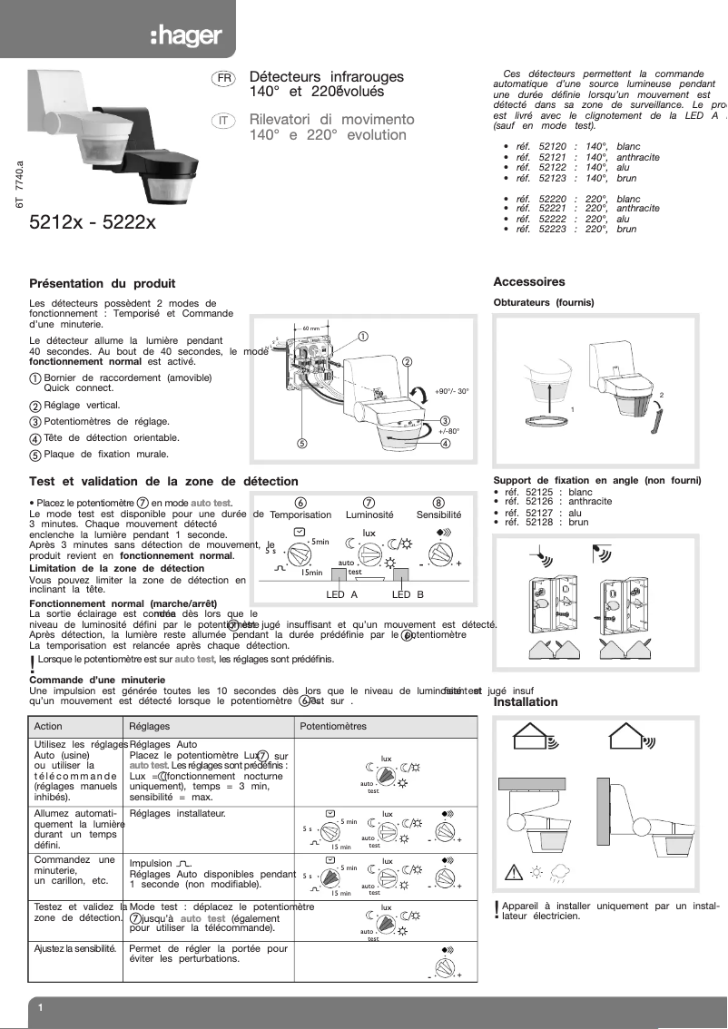 Page 1 de la notice Manuel utilisateur Hager 52220