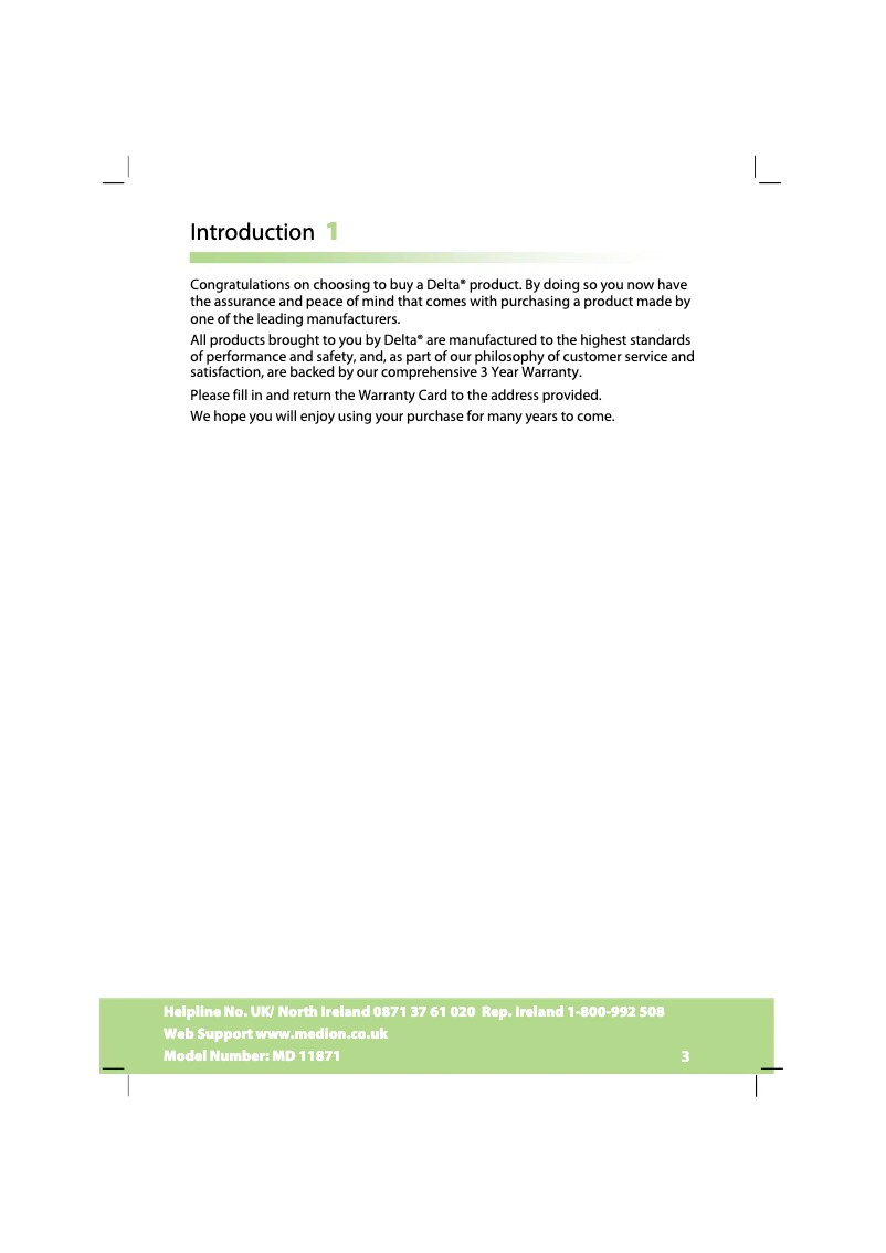 Page 1 de la notice Manuel utilisateur Medion MD 11871