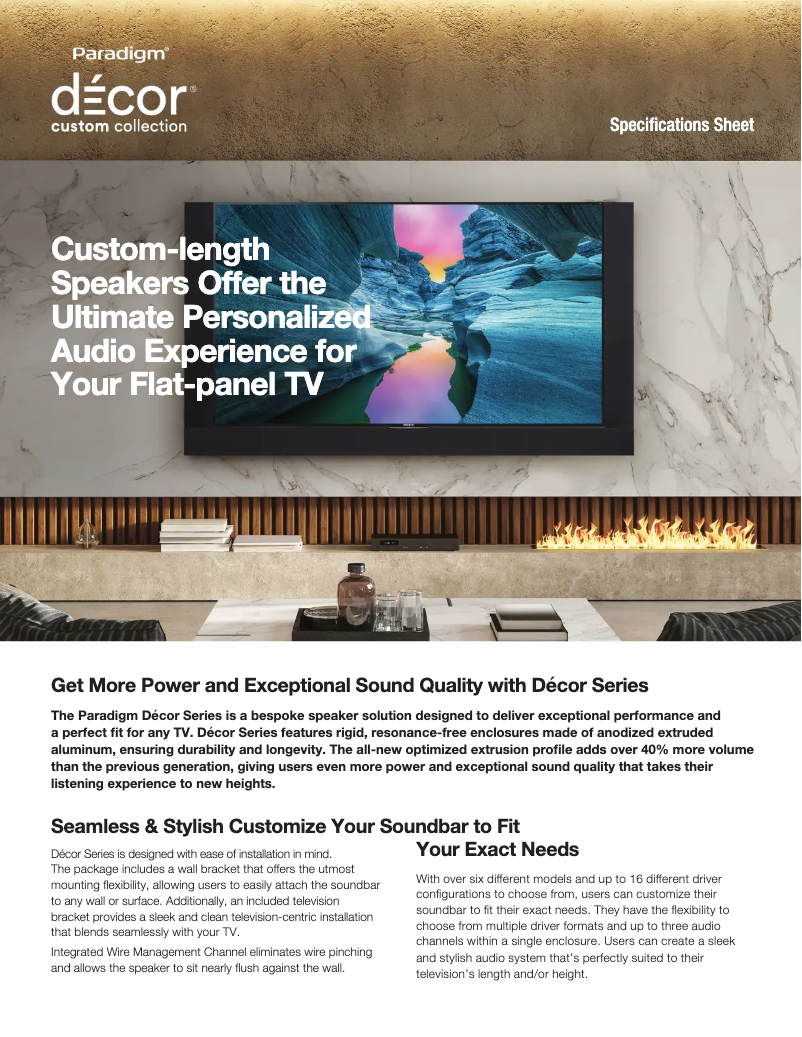 Page 1 de la notice Fiche technique Paradigm Decor 1C v2