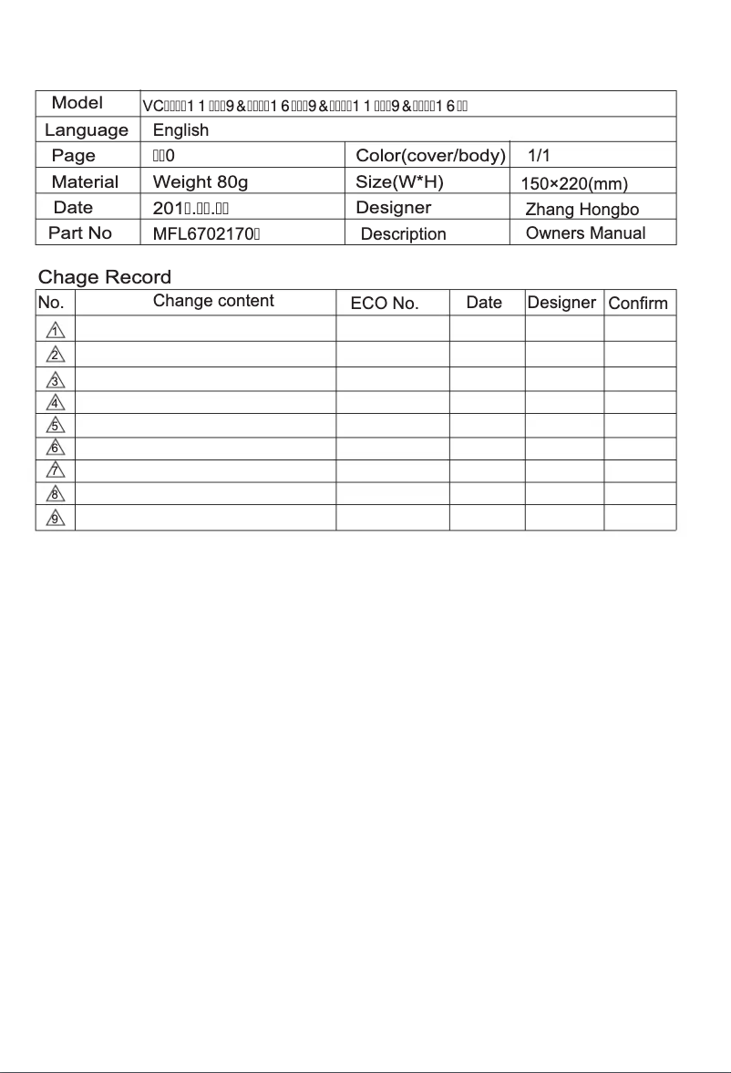 Image de la première page du manuel de l'appareil VC1016NNDB