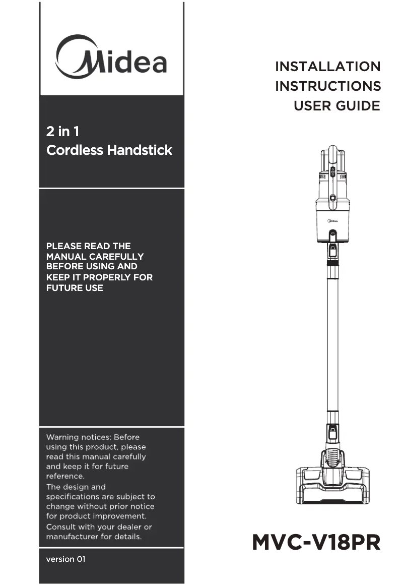 Page 1 de la notice Manuel utilisateur Midea MVC-V18PR