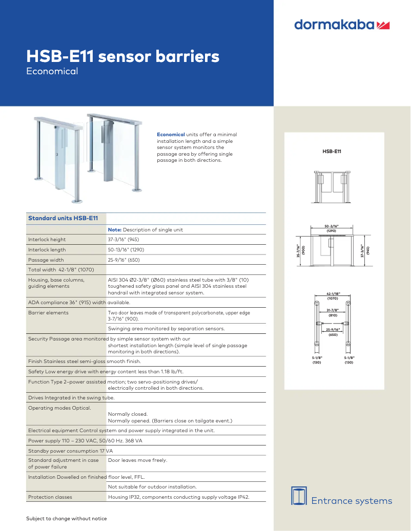 Page n°1 - Manuel utilisateur Dormakaba HSB-E11