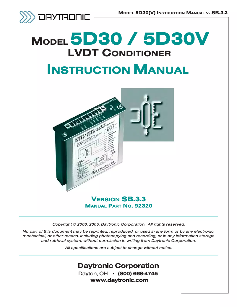 Page 1 de la notice Manuel utilisateur Daytronic 5D30