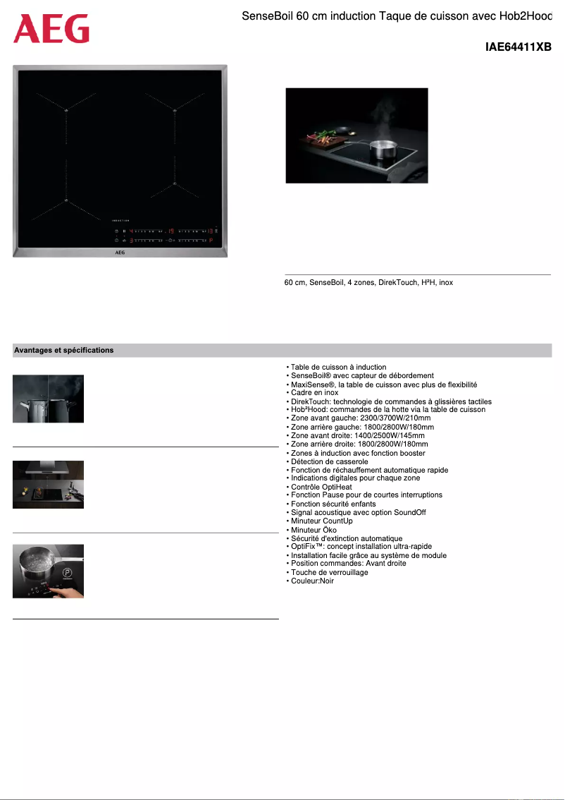 Page 1 de la notice Fiche technique AEG IAE64411XB