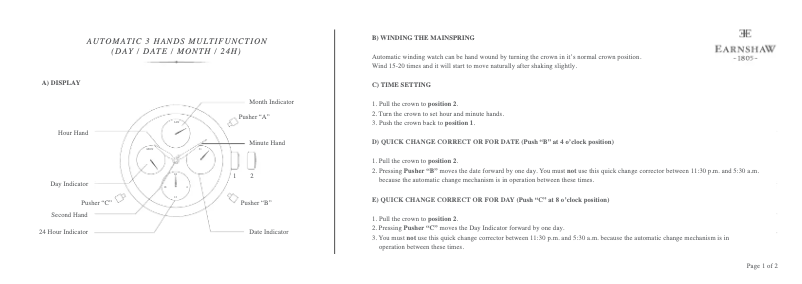 Page 1 de la notice Manuel utilisateur Earnshaw Grand Calendar ES-8043-01