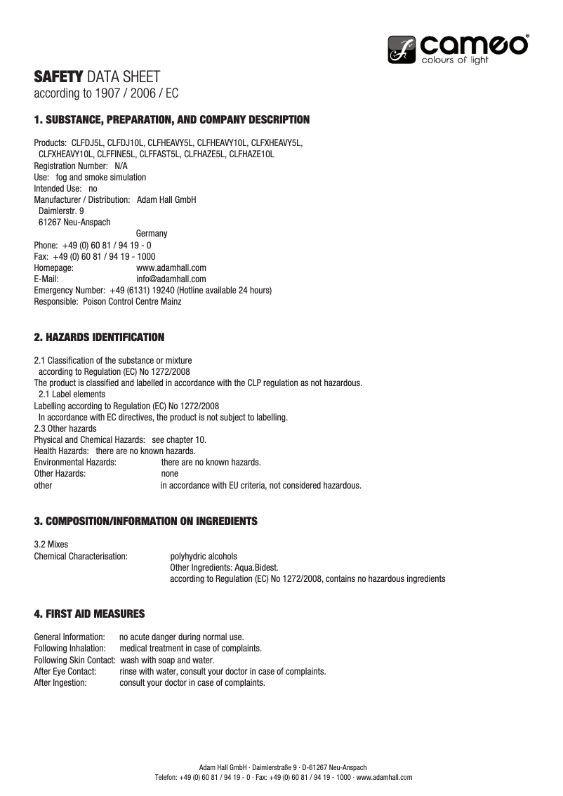 Page 1 de la notice Manuel utilisateur Cameo CLFDJ10L