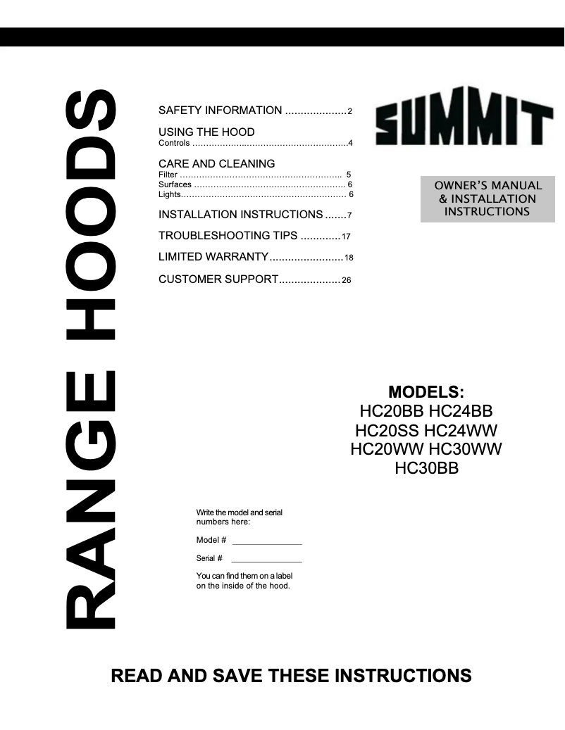 Page 1 de la notice Manuel utilisateur Summit HC20WW