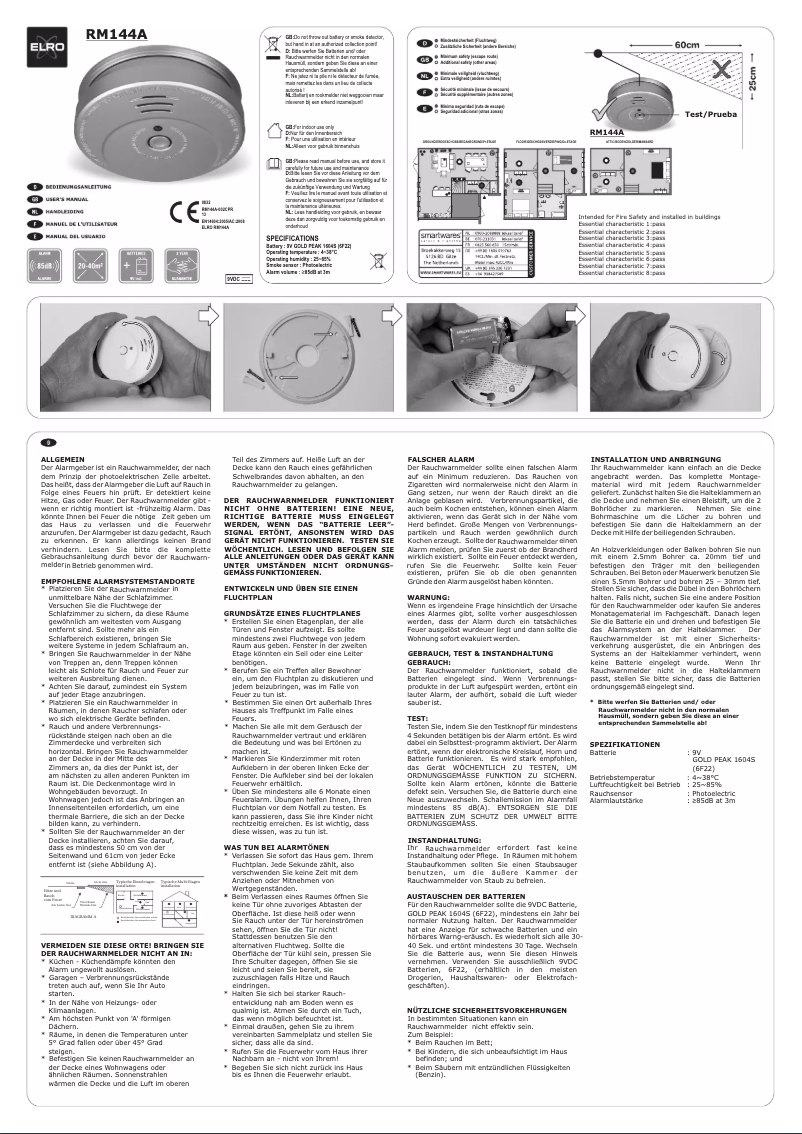 Page n°1 - Manuel utilisateur Elro RM144A
